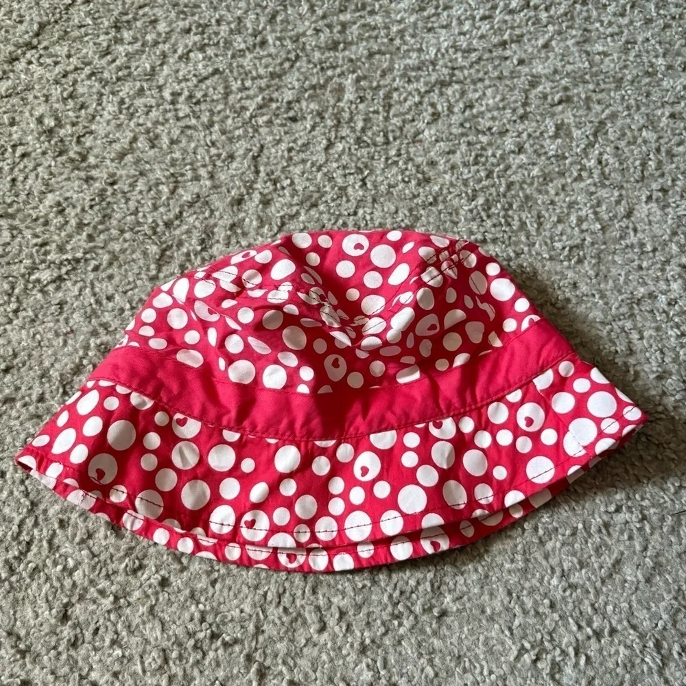 Knoebels Kids Bucket Beach Sun Hat Red Pink Bow Bubble Polka Dot